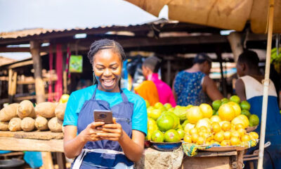 excited african market woman