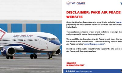 Air Peace airline has taken a firm stand against fraudulent fake Air Peace UK website ripping it's customers of their money.