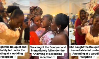 Lady Falls Under Anointing, Speaks In Tongues After Catching Bouquet At Wedding