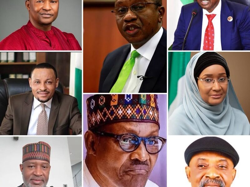 Photo collage of Buhari officials tried by Tinubu government