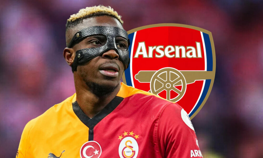 Victor Osimhen with Arsenal badge