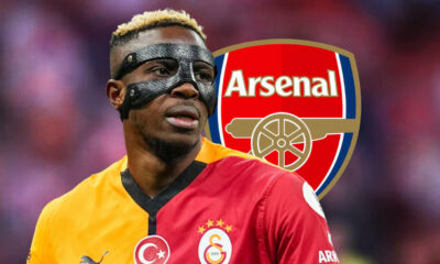 Victor Osimhen with Arsenal badge